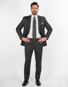 Men'S 2 Piece 100% Executive Suit - Charcoal With Silver Stripe ~ Pinstripe - 100% Percent Wool Fabric Suit - Worsted Wool Business Suit