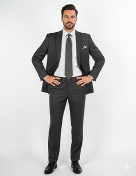 Men'S 2 Piece 100% Executive Suit - Charcoal With Silver Stripe ~ Pinstripe - 100% Percent Wool Fabric Suit - Worsted Wool Business Suit - Image 11