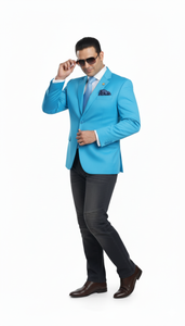 Men'S Aqua ~ Turquoise Color 2 Button 2 Piece Blazer