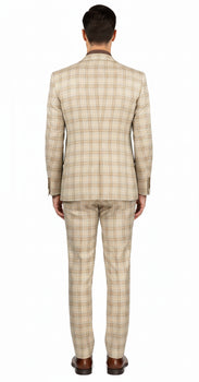 Khaki Plaid Suit - Vested Suit - 3 Piece Suits - Peak Lapel Suits - Windowpane Suit - 2 Button - Image 2