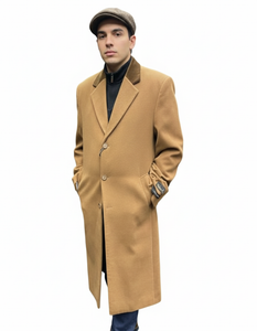 Chesterfield Camel Overcoat With Brown Velvet Collar - Cashmere Blend Topcoat - Full Length Overcoat
