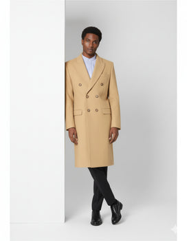 Men's Dress Coat Wool Blend Double Breasted Camel Back Vent Peak Lapel Overcoat Bronze Color Alberto Nardoni Collection - Image 2