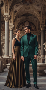 Mens Single Breast Suit Green - Sateen Shiny Fabric Metallic Fabric - Sharskin