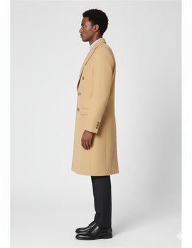 Men's Dress Coat Wool Blend Double Breasted Camel Back Vent Peak Lapel Overcoat Bronze Color Alberto Nardoni Collection - Image 3