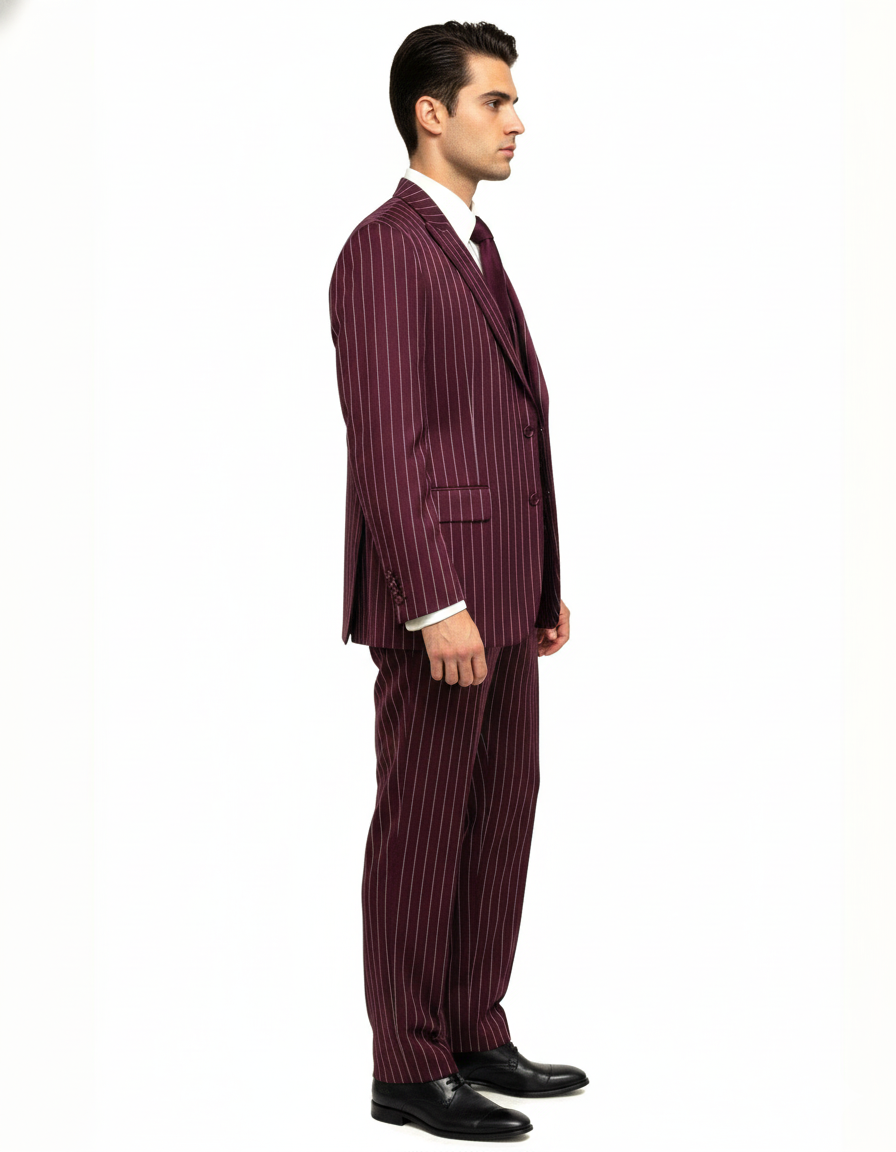 Men's Gangster Bold PinStripe Stripe Chalk Pinstripe Vested 3 Piece Fashion Suits 1920;s 30s Fashion in 10 Colors Collection For August/1/2021 - Image 3