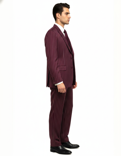 Men's Gangster Bold PinStripe Stripe Chalk Pinstripe Vested 3 Piece Fashion Suits 1920;s 30s Fashion in 10 Colors Collection For August/1/2021 - Image 3