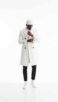 Mens Cashmere & Wool White Double Breasted Overcoat ~ Car Coat - Image 5