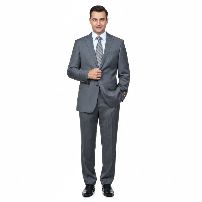 Men'S Grey Pinstripe 2-Button Suit 2 Piece Suits - Two Piece Business Suits Suit
