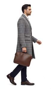 Mens Plaid Overcoat - Checkered Carcoat - 100% Wool Three Quarter Peacoat