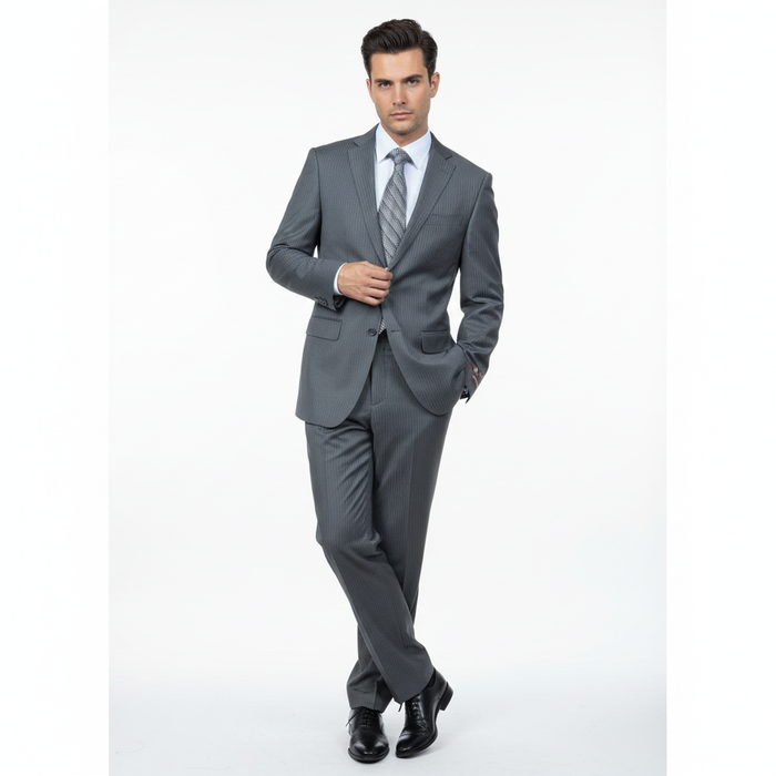 Men's Grey Tonal Shadow Stripe ~ Pinstripe 2-button 2 Piece Suits - Two piece Business suits Suit - Image 3