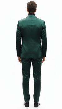 Mens Single Breast Green Sateen Shiny Fabric Metallic Fabric - Sharskin Suit