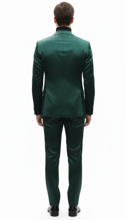 Mens Single Breast Green Sateen Shiny Fabric Metallic Fabric - Sharskin Suit