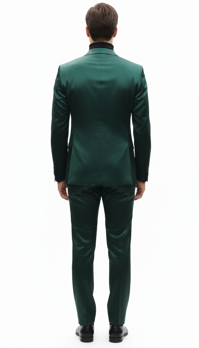 Mens Single Breast Suit Green - Sateen Shiny Fabric Metallic Fabric - Sharskin