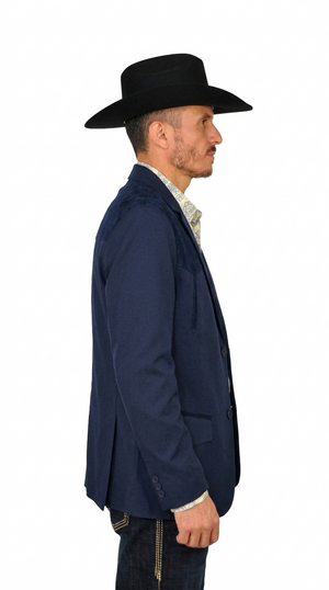 Men's Suede Cowboy Blazer Ultra Slim Fit Mens Western Suede Blazer with Embroidery in Color "Navy"