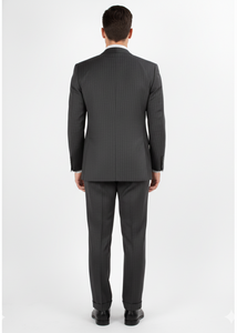 Men'S 2 Piece 100% Executive Suit - Charcoal With Silver Stripe ~ Pinstripe - 100% Percent Wool Fabric Suit - Worsted Wool Business Suit