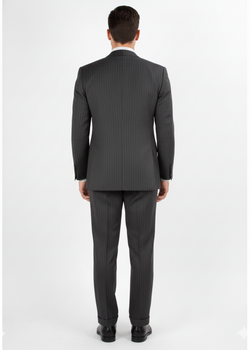 Men'S 2 Piece 100% Executive Suit - Charcoal With Silver Stripe ~ Pinstripe - 100% Percent Wool Fabric Suit - Worsted Wool Business Suit - Image 3