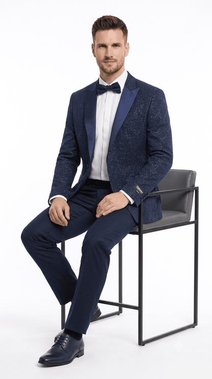 Mens Navy Blue Tuxedo Sparkly Shiny Dinner Jacket + Pants