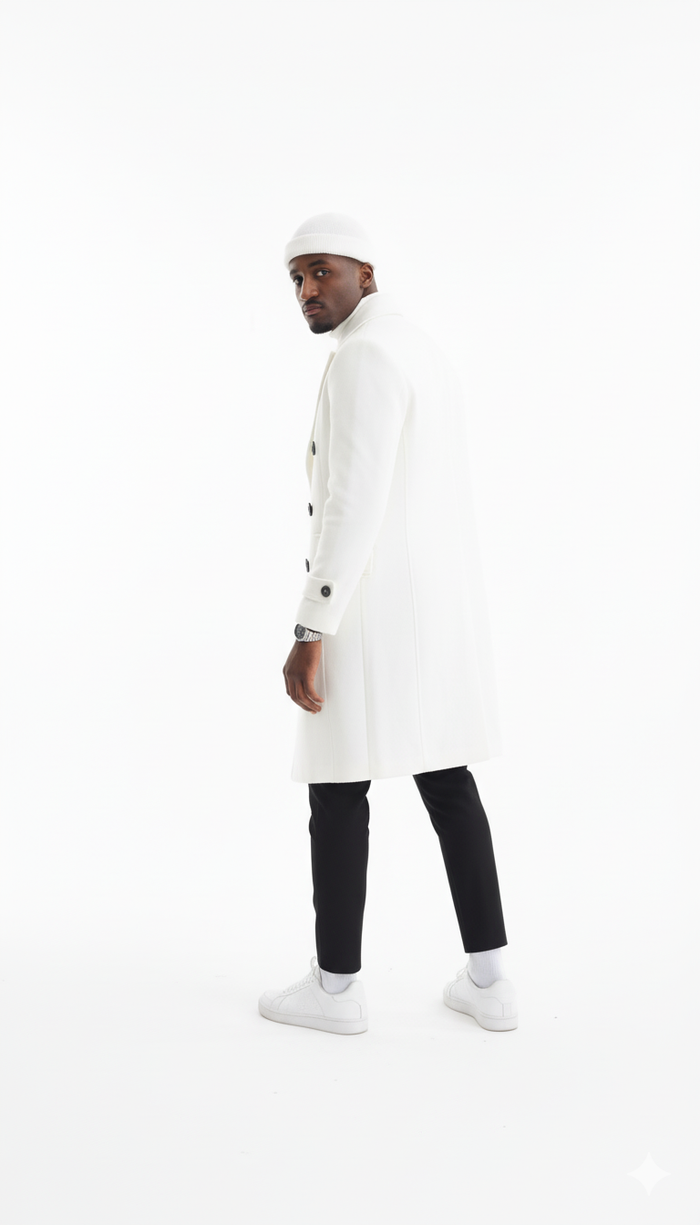 Mens Cashmere & Wool White Double Breasted Overcoat ~ Car Coat - Image 3
