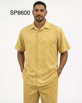 Men’s Light Mustard Linen Walking Suit Set – 2 Piece Short Sleeve Casual Outfit