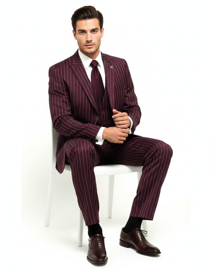 Men's Gangster Bold PinStripe Stripe Chalk Pinstripe Vested 3 Piece Fashion Suits 1920;s 30s Fashion in 10 Colors Collection For August/1/2021 - Image 4
