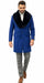 Mens Royal Blue Overcoat - Blue Topcoat  With Fur Collar - Mens Car Coat