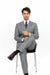 Mens Classic Wool Feel Double Breasted Glen Plaid Suit in Grey