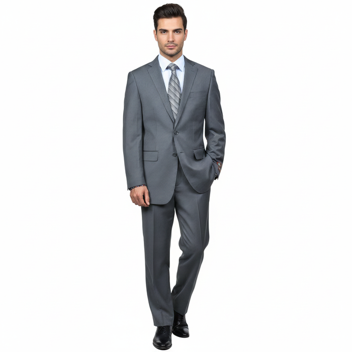 Men'S Grey Pinstripe 2-Button Suit 2 Piece Suits - Two Piece Business Suits Suit