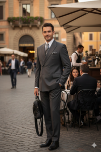 Mens Classic Wool Feel Double Breasted Suit in Heather Grey