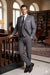 Mens 2 Button Vested Peak Lapel Plaid Suit in Grey