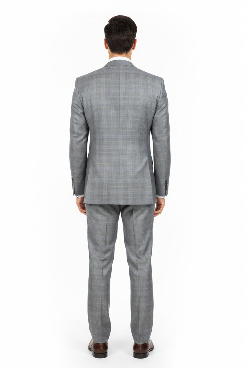 Mens Classic Wool Feel Double Breasted Glen Plaid Suit in Grey - Image 7