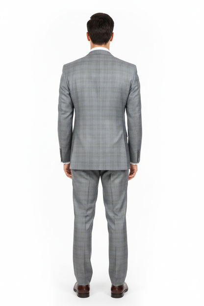 Mens Classic Wool Feel Double Breasted Glen Plaid Suit in Grey - Image 7