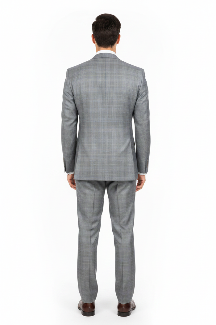 Mens Classic Wool Feel Double Breasted Glen Plaid Suit in Grey - Image 7