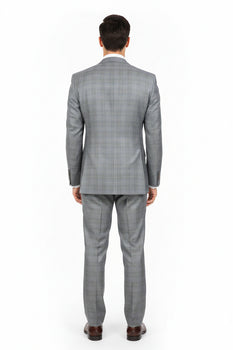Mens Classic Wool Feel Double Breasted Glen Plaid Suit in Grey - Image 7