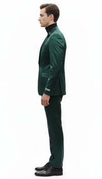 Mens Single Breast Green Sateen Shiny Fabric Metallic Fabric - Sharskin Suit
