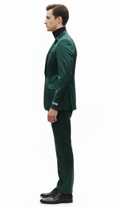 Mens Single Breast Suit Green - Sateen Shiny Fabric Metallic Fabric - Sharskin