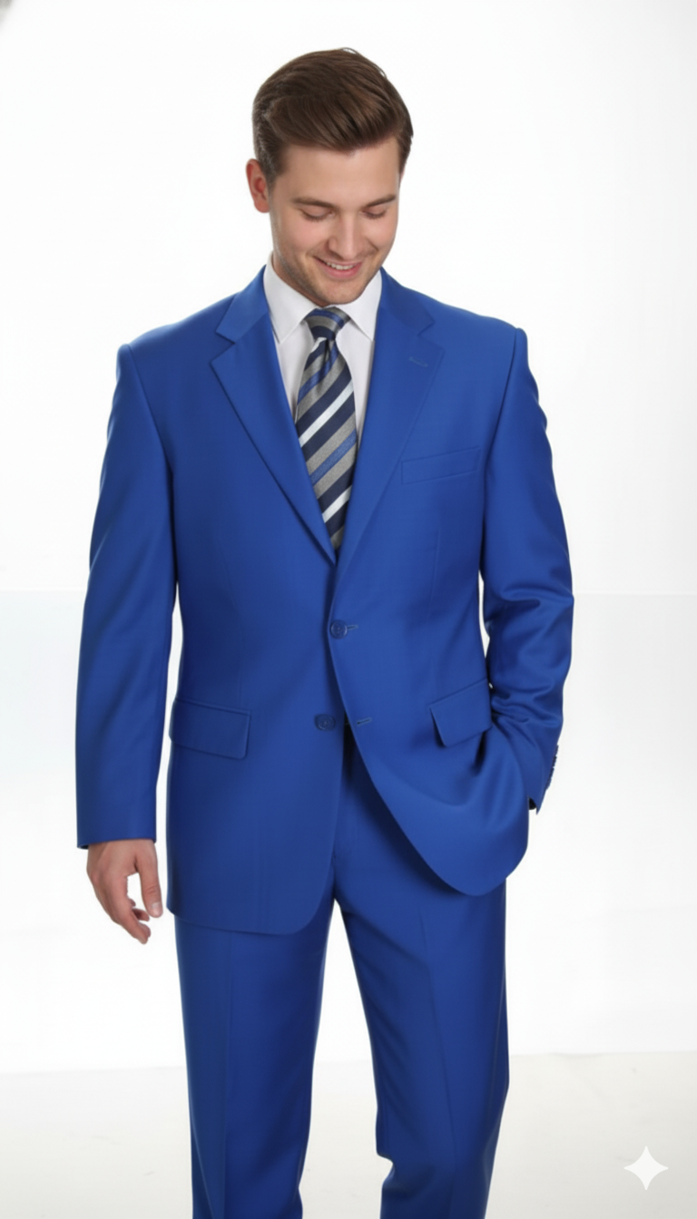 Men'S Two Button Dress Cheap Priced Business Suits Clearance Sale For Men Royal Blue Jacket Blazer + Pants - Image 4