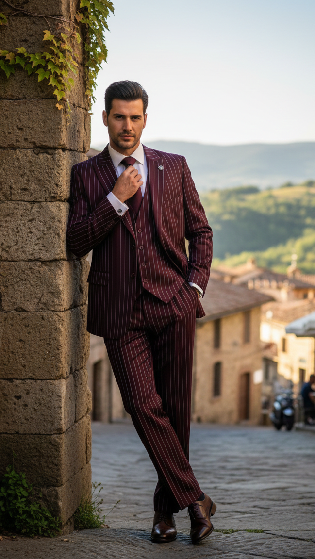 Men's Gangster Bold PinStripe Stripe Chalk Pinstripe Vested 3 Piece Fashion Suits 1920;s 30s Fashion in 10 Colors Collection For August/1/2021 - Image 5