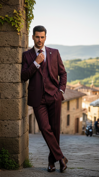 Men's Gangster Bold PinStripe Stripe Chalk Pinstripe Vested 3 Piece Fashion Suits 1920;s 30s Fashion in 10 Colors Collection For August/1/2021