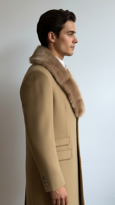 Men's Camel Three Button  Full Length Overcoat Men's Carcoat - Car Coat Mid Length Three quarter length coat