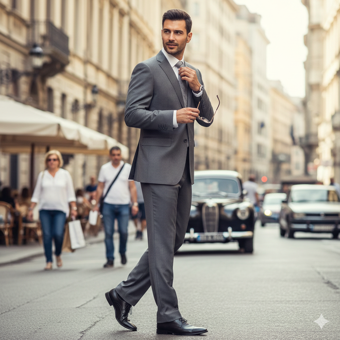 Men's Grey Tonal Shadow Stripe ~ Pinstripe 2-button 2 Piece Suits - Two piece Business suits Suit - Image 6