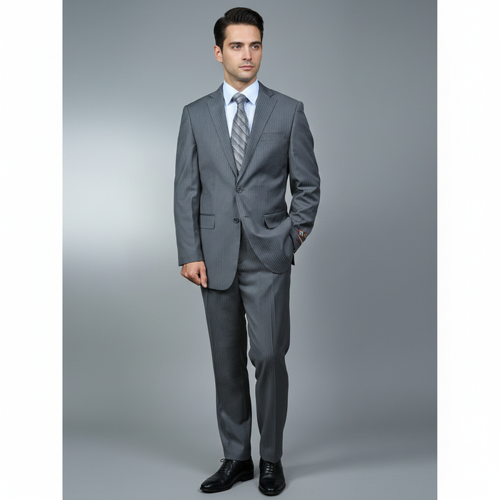 Men's Grey Tonal Shadow Stripe ~ Pinstripe 2-button 2 Piece Suits - Two piece Business suits Suit - Image 7