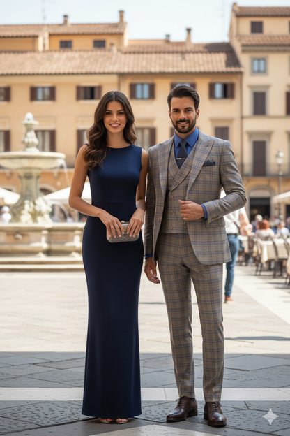 Blue Modern Fit Windowpane Peak Lapel 3 Piece Suit - Image 10