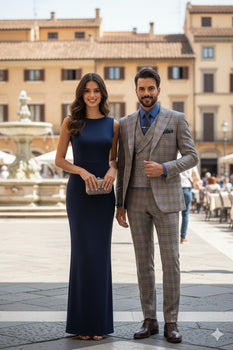 Blue Modern Fit Windowpane Peak Lapel 3 Piece Suit - Image 10