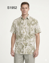 Men’s Sage Green Abstract Print Walking Suit Set – 2 Piece Short Sleeve Casual Outfit