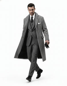 Houndstooth Overcoat - Black and White Checker And Real Wool Fabric Topcoat By Alberto Nardoni