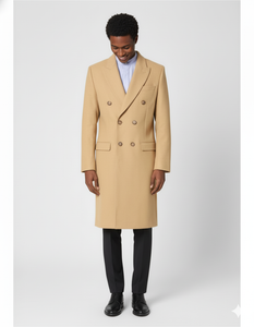 Men's Dress Coat Wool Blend Double Breasted Camel Back Vent Peak Lapel Overcoat Bronze Color Alberto Nardoni Collection