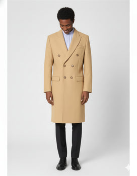 Men's Dress Coat Wool Blend Double Breasted Camel Back Vent Peak Lapel Overcoat Bronze Color Alberto Nardoni Collection - Image 4