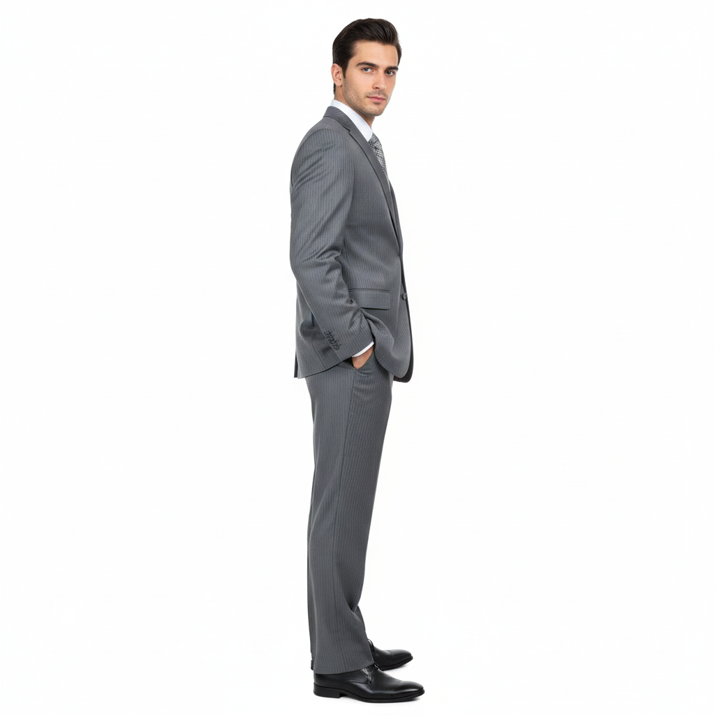 Men's Grey Tonal Shadow Stripe ~ Pinstripe 2-button 2 Piece Suits - Two piece Business suits Suit - Image 8