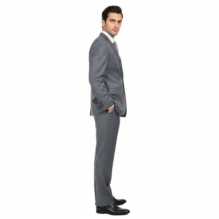 Men'S Grey Pinstripe 2-Button Suit 2 Piece Suits - Two Piece Business Suits Suit