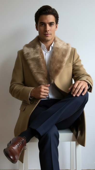 Men's Camel Three Button  Full Length Overcoat Men's Carcoat - Car Coat Mid Length Three quarter length coat